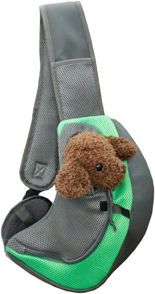 Pet Single Shoulder Carrier Bag Lightweight Polyester Green for Dogs | Wide Strap Design, Cross-Body Shape, Phone Pocket Storage, Fits Pets within 5kg