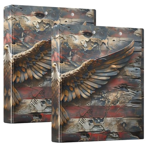 Image of 3 Ring Binder Eagle American Flag Vintage 1.5 inch Binders Three Ring Binders with Clipboard Fit 8.5'' x 11'' Paper 3 Interior PVC Clear Pockets for Office Supplies