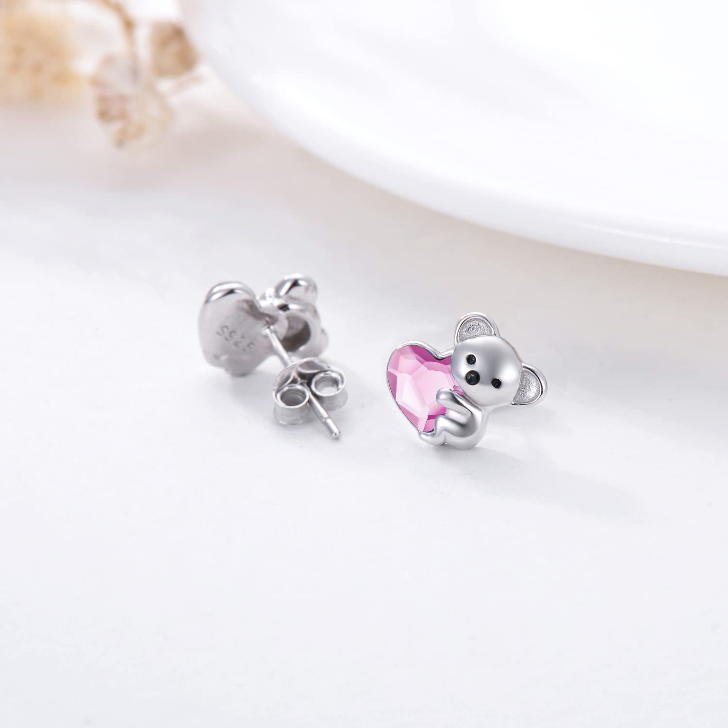 Pendientes Koala para niña, plata de ley 925, piedra natal para mujer, hipoalergénicos, koala, oso, animales, joyas de cumpleaños y regalos de Navidad