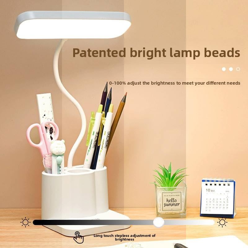 Image of One94Store 3-in-1 LED Desk Lamp with Pen & Phone Holder - USB Rechargeable Study Lamp with Touch Sensor, 3 Light Modes, Eye Protection & Warm White Night Light for Bedroom, Office & Home