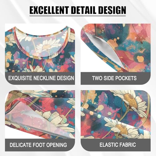 ALAZA Daisy Flowers Colorful Pajama Set Short Sleeve Sleepwear Soft Lounge Nightwear4