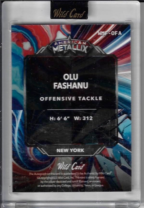 Olu Fashanu Rare Autographed & Serial Numbered #1/1 Wild Fractal Kaleidoscope Foil Board Auto Collectible Football Card - 2023 Wild Card American Metallix Football Card #WMF-OFA (Jets)
