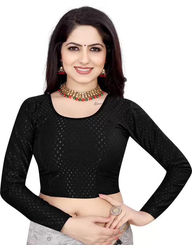 Cotton Lycra Dobby Full Sleeves Saree Blouse Readymade Crop Top Choli for Girls & Womens-image-38