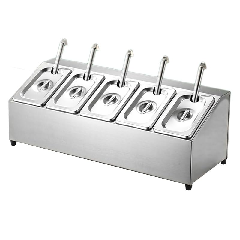 XLIHAWY Stainless Steel Pizza Topping Station, Commercial Spice Rack Set, Condiment Seasoning Containers with Lid for Prepping Ingredients Toppings(Silver-B,60x24x20cm)