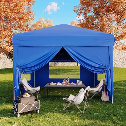 10x10 Pop Up Canopy Tent with 4 SideWalls, Easy Up Canopy with 3 Adjustable Height, Outdoor Sun Shade with 4 Sandbags & Carrying Bag for Camping, Part