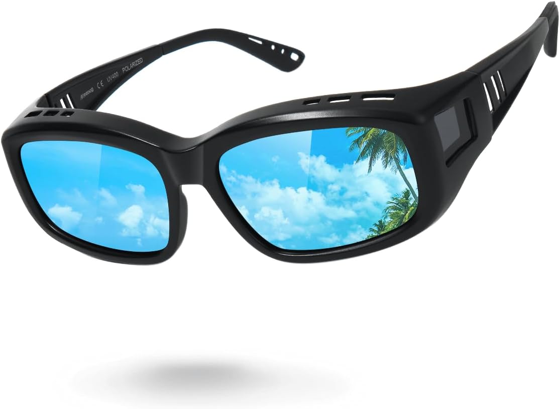 Meeloog Polarized Sports Sunglasses Fit Over Glasses for Men Women, Wrap Around UV Protection Shades Driving Cycling Fishing