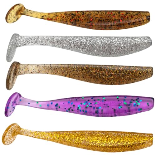 Kit 5 Isca Artificial Soft Shad 6cm ou 9cm Silicone Macia Para Pesca de Tucunaré Robalo Traíra (Variadas Escuras, 9cm)