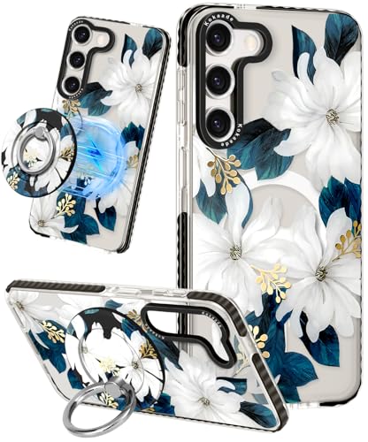 Coque Samsung S23 Plus fleur bleue compatible Magsafe pour femme