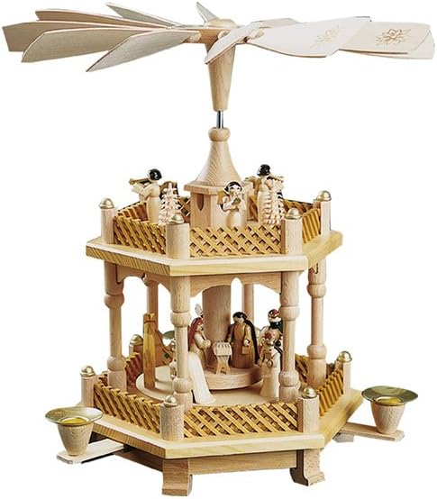 ISDD Cuckoo Clocks German Christmas Pyramid Nativity Scene, 1-Tier, Height 33 cm / 13 inch, Natural, Original Erzgebirge by Richard Glaesser Seiffen