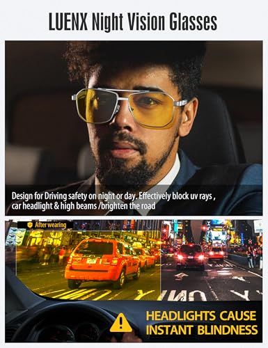 Image of Luenx Aviator Polarized Sunglasses for Men: Square UV400 Driving | Big Head Fit,Adjustable Nose Pads,Lightweight,Anti-slip,Impact-resistant,Scratch-Resistant,Glare Reduction,Gift-Ready Set