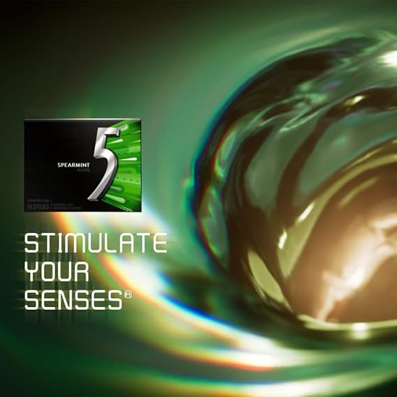 5 GUM Spearmint Rain Summer Travel Sugar Free Chewing Gum Refreshing Invigorating Minty Flavor Five Gum, 35 Stick Pack