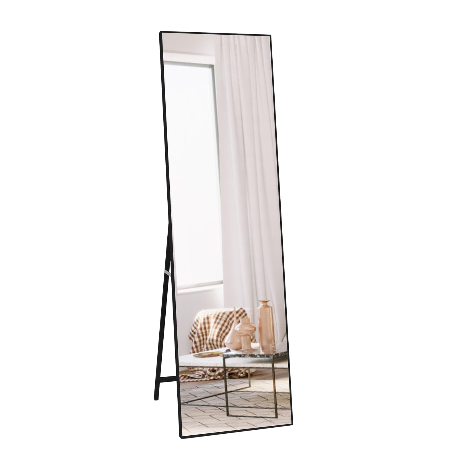 Vasemouh Espejo Cuerpo Entero 140x41cm,Espejos Marco Negro, Espejo de Pie Cuerpo Entero o Espejos Grandes de Pared, Apto para Baño, Salon,Habitacion y Recibidor.