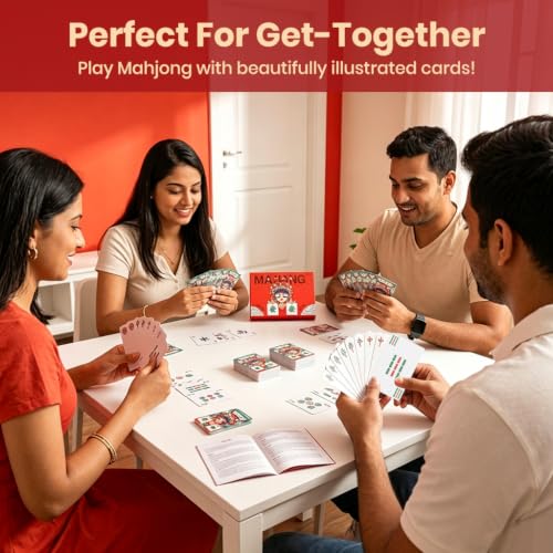 Image of PATPAT Card Games Mahjong Tiles Game Set with Cards Dice Chips Storage Box | Lightweight Portable Mahjong Game Set Board Games for Adults Family, Easy to Pack for Traveling, Camping and Vacation Group
