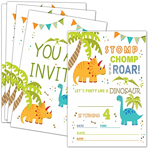 4th Birthday Party Invitations with Envelopes Dinosaur Birthday Party Invitations Dinosaur Party Decorations 20 Cards With