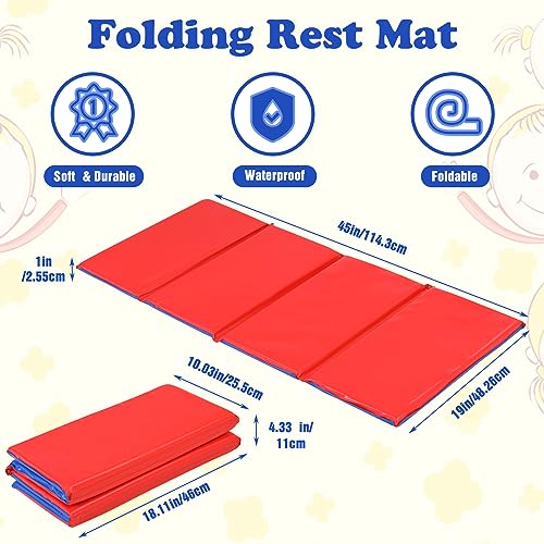 Geelin 6 Pack Folding Rest Mat Toddler Nap Mat Upgraded Folding Exercise 1 Inch Thick 4 Section Classroom Sleeping for Preschool Daycare Kindergarten Yoga School Travel Home (''45 x 19'',Red,Blue) by Geelin - Image 3