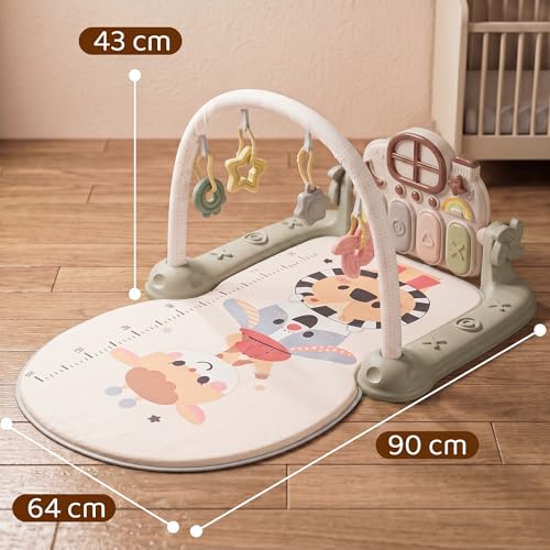 Image of Baybee 2 IN 1 Premium Play Gym for Babies I Baby Playing mat for Kids with Lights, Music & Hanging Toys I Portable Play Mat for New Born Baby with Growth Scale I Learning Baby Toys for 0 to 3 Year (Green)