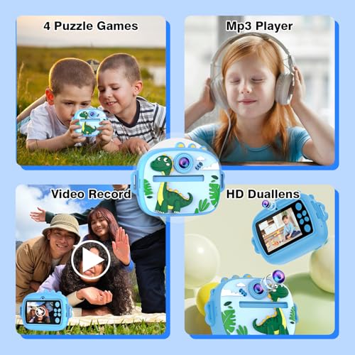 Image of Kids Camera with Instant Print, Front & Rear Dual Cameras, Portable Travel Digital Toy, Birthday for Girls & Boys Ages 3-12 (32GB SD Card) Blue