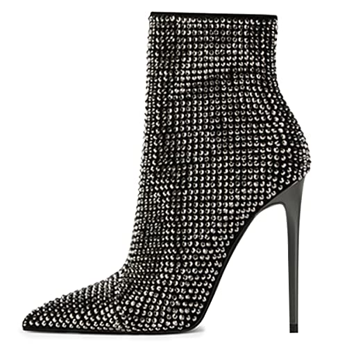 XYD Women's Pointed Toe Ankle Boots, Classic Stilettos High Heels, Zipper Side, Fashion Dress Office Lady Solid Color Booties Shoes