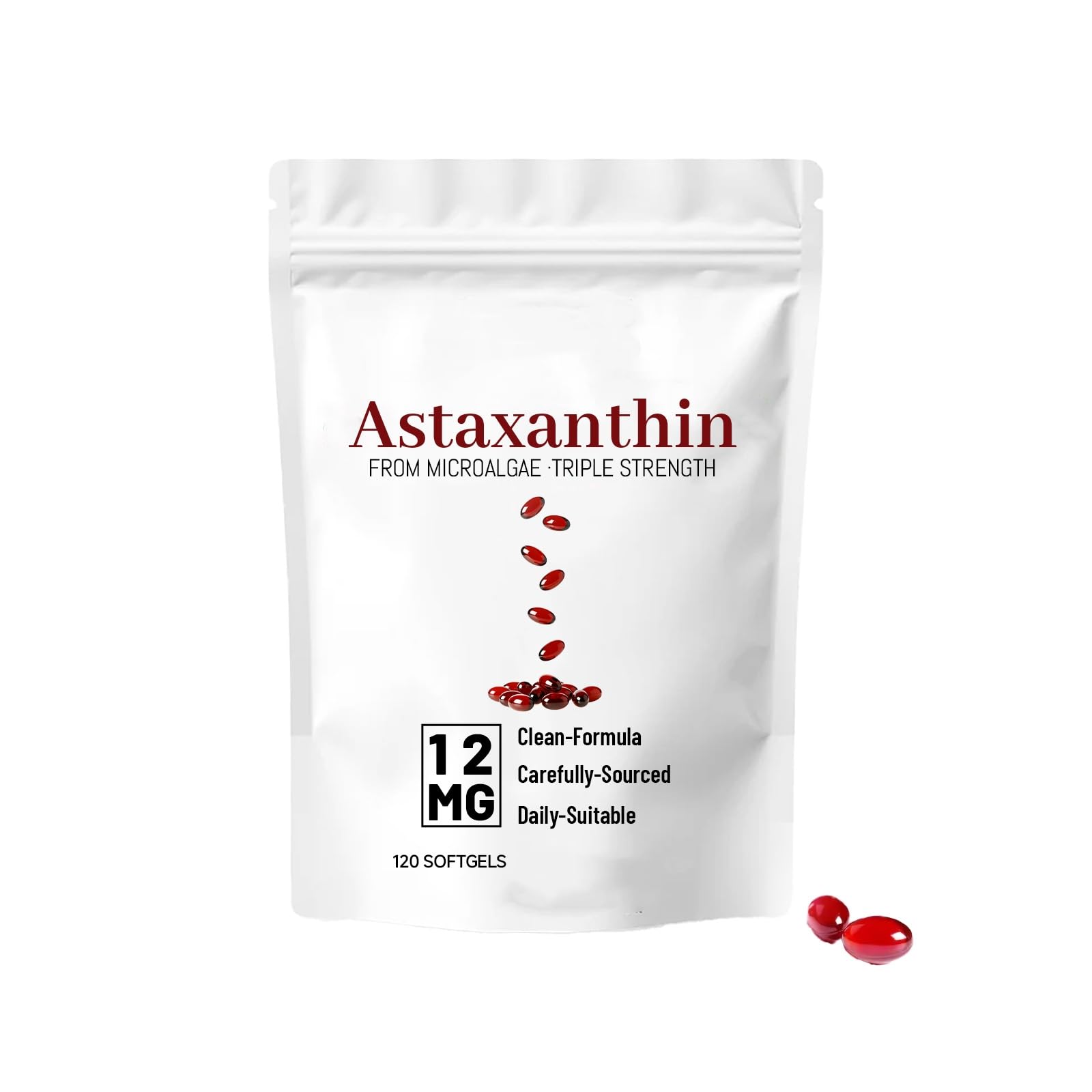 Astaxanthine | Source de microalgues fraîches | Vitalité, concentration et soutien immunitaire | formule triple force | 120 pièces par sac pour un approvisionnement de 4 mois,1pcs