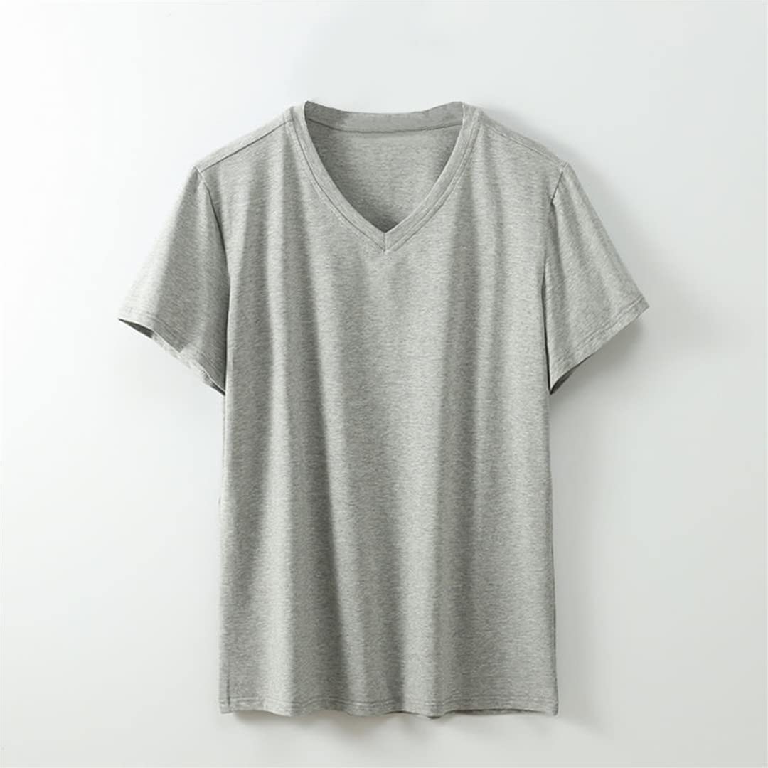 Lmtossey Letnie T-shirty Plus Size Męskie V Neck Casual Bawełniane T-shirty, Szary, 6XL