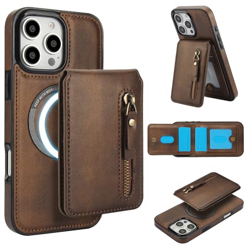 Étui iPhone 15 Pro Max portefeuille cuir marron housse amovible clapet protection antichoc