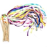 40 Pack Ribbon Wands - MeiMeiDa Mix Color Ribbon Fairy Wands with Bell and Smooth Wood Sticks,...