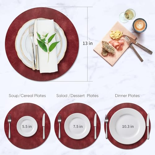 ADRIMER Placemats, Heat Resistant Round Placemats Set of 6 Washable, Waterproof Table Mats, Wipeable Faux Leather Place Mats for Kitchen, Dining Room, Wine Red by ADRIMER - Used condition - Image 3
