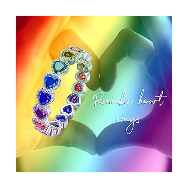 Chakra-Ring-925-Sterling-Silver-Heart-7-Colorful-Chakra-Rainbow-Ring-for-Women MBSUUH Chakra Ring 925 Sterling Silver Heart 7 Colorful Chakra Rainbow Ring for Women Girls