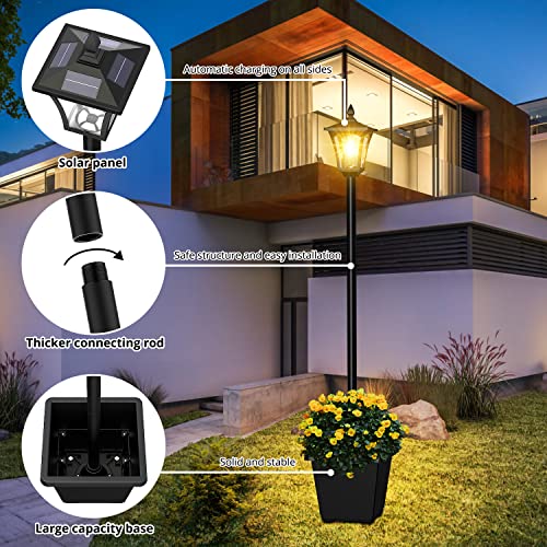 Ilanck 64 Inch Solar Outdoor Lamp Post Light With Planter, 60 High Lumen Solar Street Light, Solar Post Lights Waterproof For Garden, Pathway, Lawn, Driveway, Front Back Door Outside Pole Lamp（Warm） #TOP2
