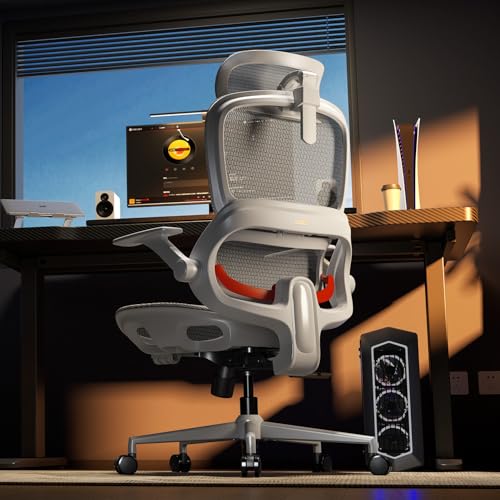 Image of SIHOO B100 Office Chair, Comfy Ergonomic Office Chair, High Back Computer Chair with Adaptive Lumbar Support & Wide Headrest, Flip-up Armrests, Swivel Desk Chair for Long Hours, Grey