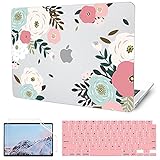 G JGOO Compatible with MacBook Air 13 Inch Case 2021 2020 2019 2018 Release M1 A2337 A2179 A1932 Touch ID, MacBook Air 2020 Case, Clear Hard Shell Case + 2 Keyboard Cover + Screen Protector, Camellia