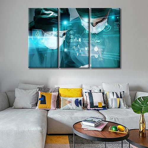 Image of Surgery and Medical Canvas Wall Art Laboratory Research Concept Wall Art Nosocomium 3 Panels Young Scientist Wall Pictures Giclee Wooden Framed Gallery-Wrapped Ready to Hang (60 inch Wx40 H)