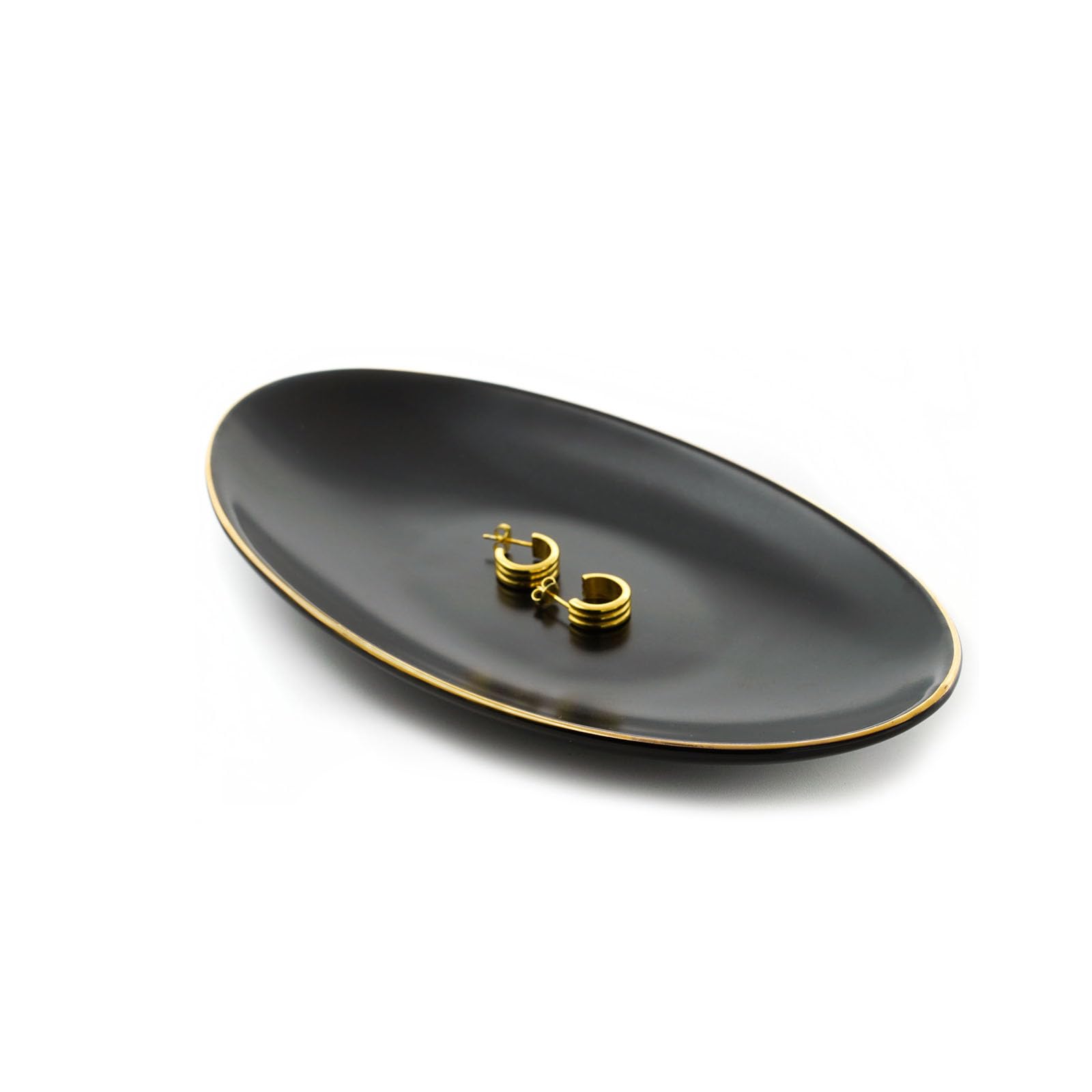 HANKORHANKOR Ceramic Key Bowl for Entryway Table, 7 x 4 Key Dish Tray Catch All Bowl, Small Decorative Bowl for Key Jewelry Ring, Black