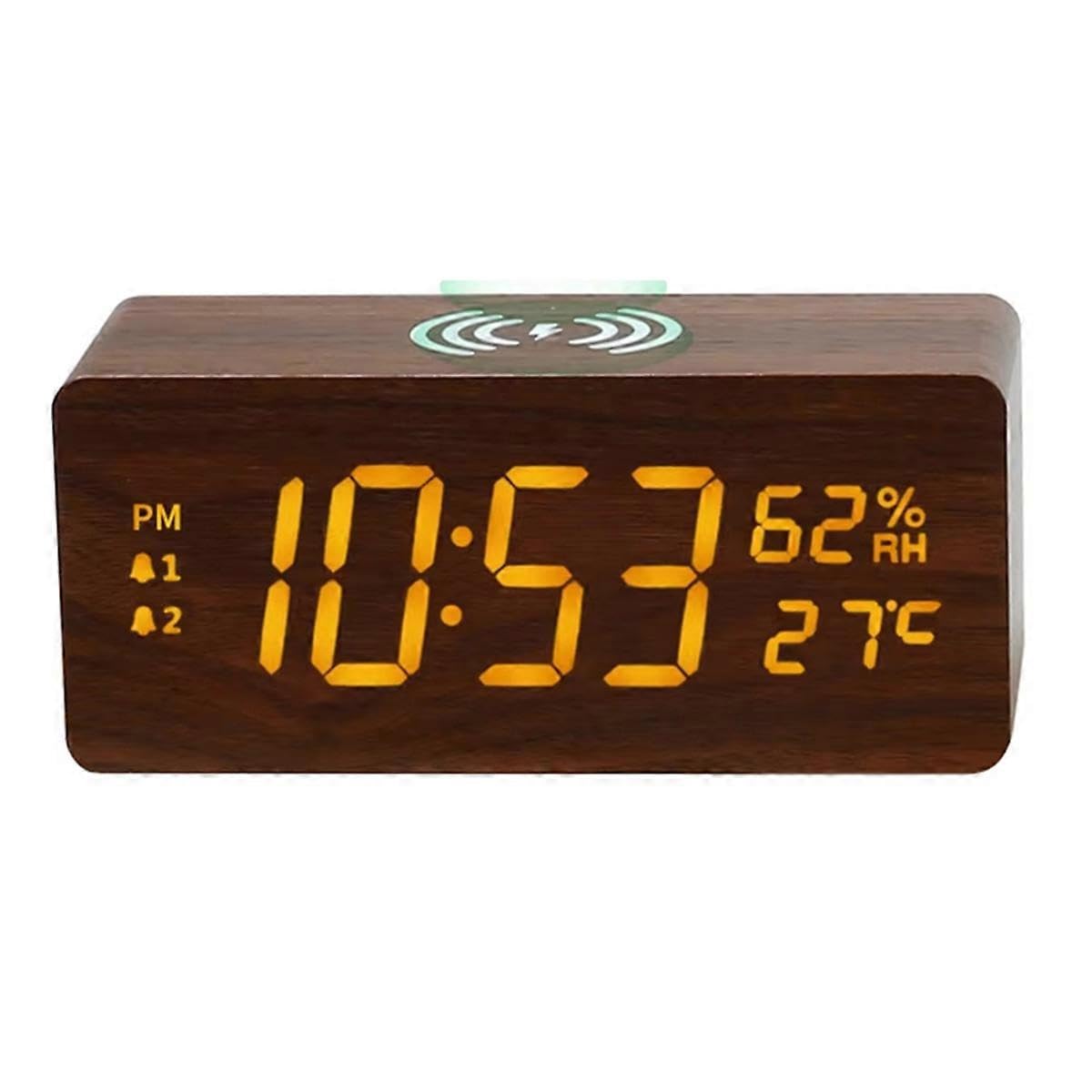 JOYHAPPST Multifunctional 15W Fast Charging Wooden Temperature and Humidity Wireless Charging LED Calendar Clock Student Gifts A
