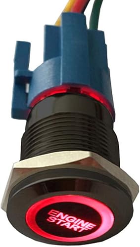 Miniatura 2 de ESUPPORT Negro Shell 12V Vehículo de coche momentáneo luz LED roja botón de acero inoxidable interruptor de metal enchufe enchufe cable 0.748 in