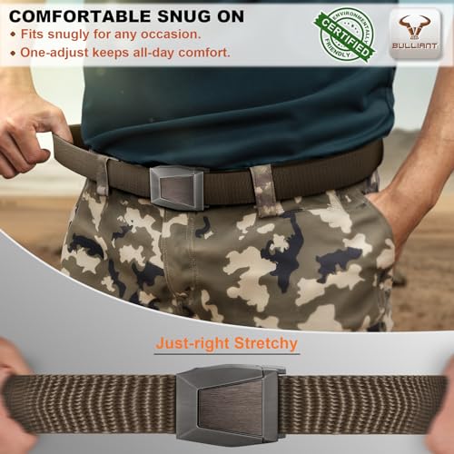 Image of BULLIANT 2-Pack Men Stretch Tactical Web Belt-Trimmable 1.5 inch-Adjustable Fit | Smooth Sliding | Adjustable for Precise Fit | Tailored Size | Rugged Nylon for Heavy Duty, hiking, Hunting