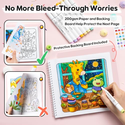 Image of Ohuhu Honolulu B 48 Colors Alcohol Markers with Coloring Book Brush & Fine | AP Certified Refillable Art Markers for Adult Coloring, Illustration, Stress Relieving Gift for Artists