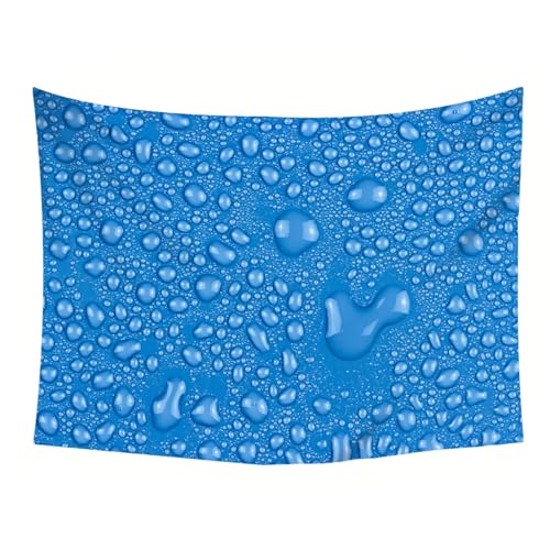 Tenture de gouttes d'eau bleue pour masquer un mur abime de sejour