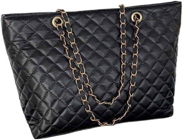 Large Double Strap Tote, Genuine Leather Shoulder Bag with Detachable Chain for Women