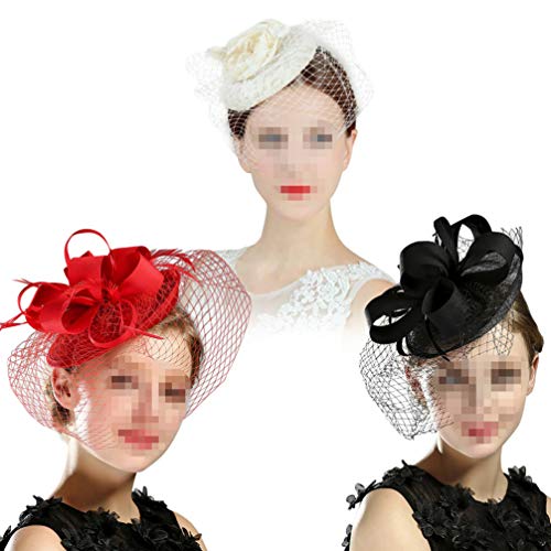 Chapéu Fascinator Amosfun feito à mão com penas florais para cabeça de malha para meninas e mulheres