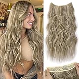 Unsichtbare Clip in Extension mit Gummiband Blond Haarverlängerung Lang locken Hair Extensions Synthetik wie Echthaar Günstig Haarteil Extensions 068G