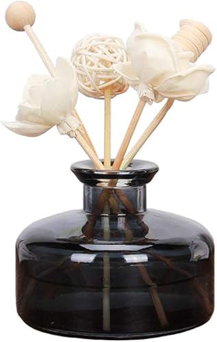 1 botella difusora de vidrio redonda de 6.8 fl oz/6.8 oz para botella de aromaterapia de caña de aceites esenciales, botellas de vidrio decorativas,