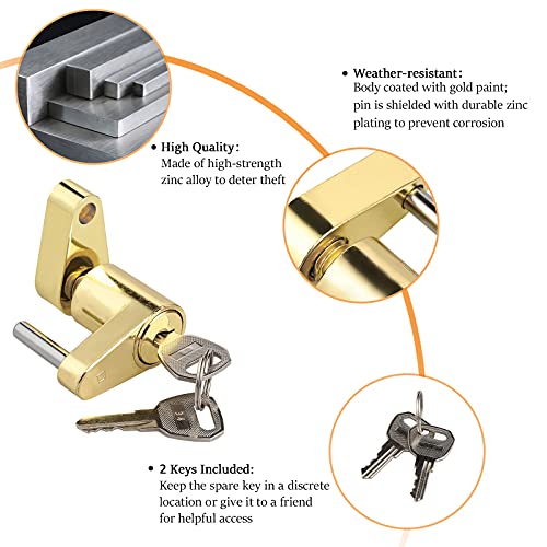 Czc Auto Trailer Lock Dia 1/4 Inch, Coupler Lock 3/4 Inch Span Trailer Hitch Lock With Keys Trailer Coupler Lock For Tow Boat Rv Truck Car's Coupler (1 Pack, Brass) #TOP2