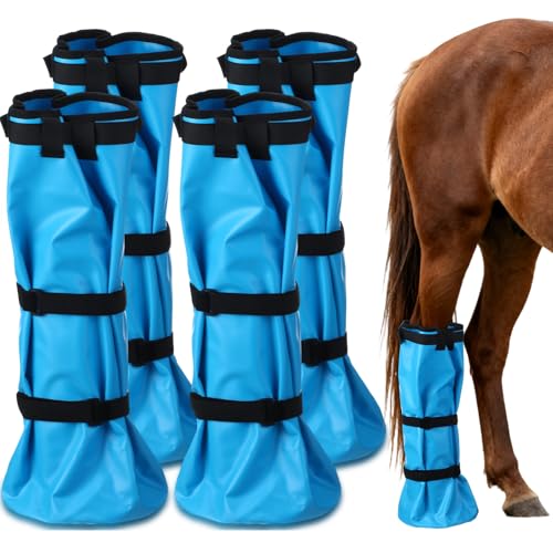 SilTriangle 4 Pcs Easy Use Hoof Soaking Boot for Horse Soaker Bag, Hoof Care Treatment with EVA Pad and 2 Elastic Bands, 2 Pairs Hooves Care Treatment Bucket for Common Equine Hooves Ailments Problems