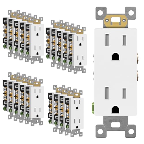 Image of ENERLITES 20 Pack White Decorator Receptacle, Standard Electrical Wall Outlet, 15A 125V, Self-Grounding, 2-Pole, 3-Wire, 5-15R, UL Listed, 61502-TR-W, Tamper Resistant