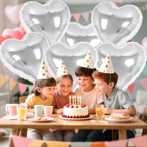 Image of 6 Pcs 32 Inch Silver Heart Balloons, Giant Heart Shape Foil Balloons Love Balloon Valentine Balloon for Birthday Party Wedding Engagement Party Baby Shower Valentine Day Decorations