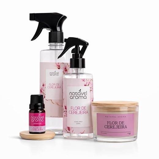 Kit Aromatizador Agua Perfumada Home Spray Essencia e Vela Aromatica 100g (FLOR DE CEREJEIRA)