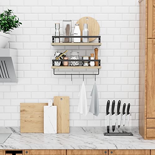 Mzf Home Decor Floating Shelves, Wall Shelves With Towel Bar/Hooks, Bathroom Wall Decor, Floating Shelves Wood For Bathroom/Living Room/Kitchen/Bedroom,(Black-Natural) Floating Bathroom Shelves #TOP3