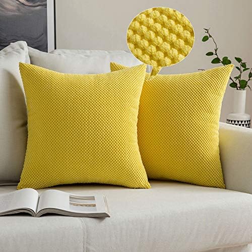 MIULEE Corduroy Granule Fabric Square Throw Pillow Case Solid Cushion Cover Sham Home for Sofa Chair Couch Bedroom Decorative Pillowcases 16x16 inch 40x40cm 2 Pieces Lemon