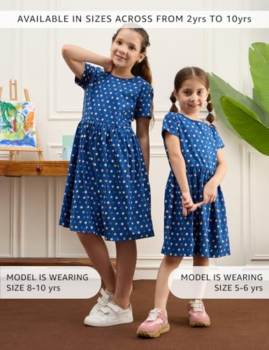 Image of Amazon Brand - Symbol Girls Fit and Flare Printed 100% Cotton Knit Dress | Age 2-10 Years